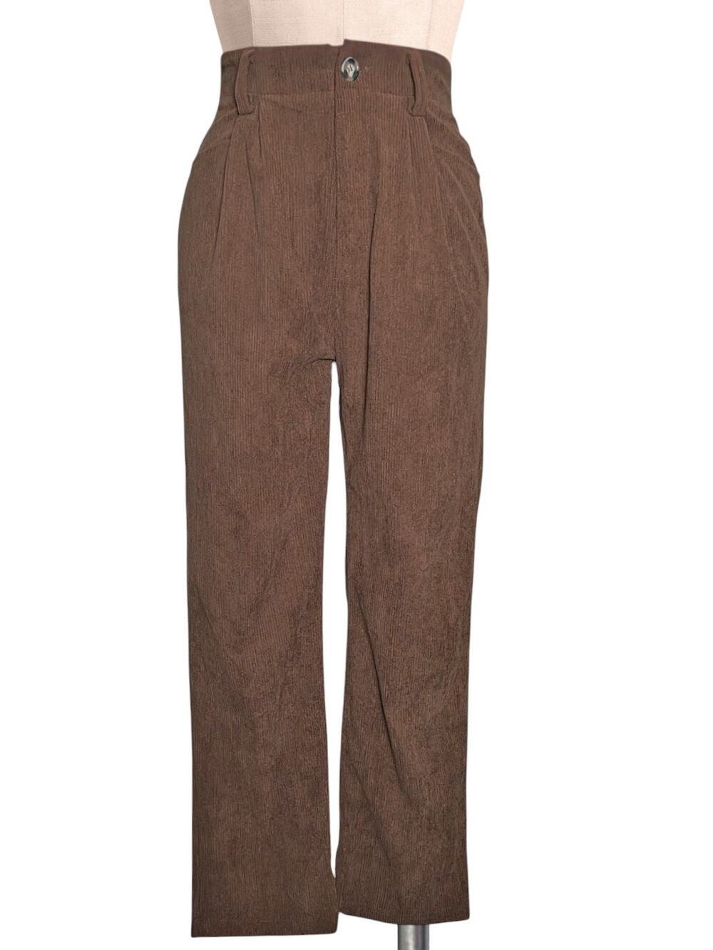 Trendy Statement Boutique Light Brown Paperbag Waist Corderoy Pants M